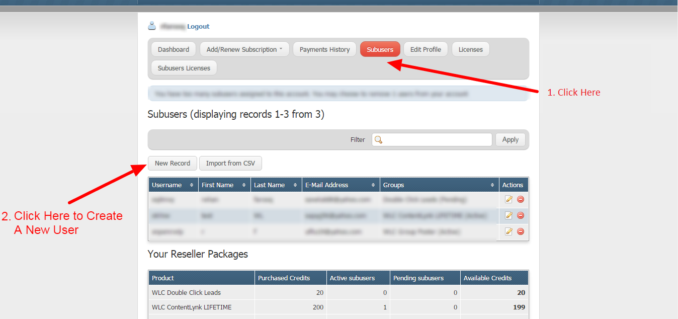 Create subuser Screenshot 1