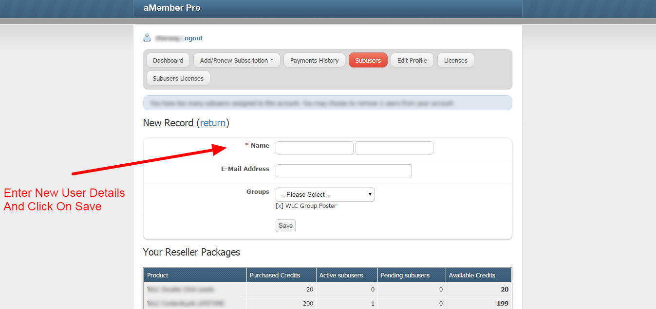 Create subuser Screenshot 2